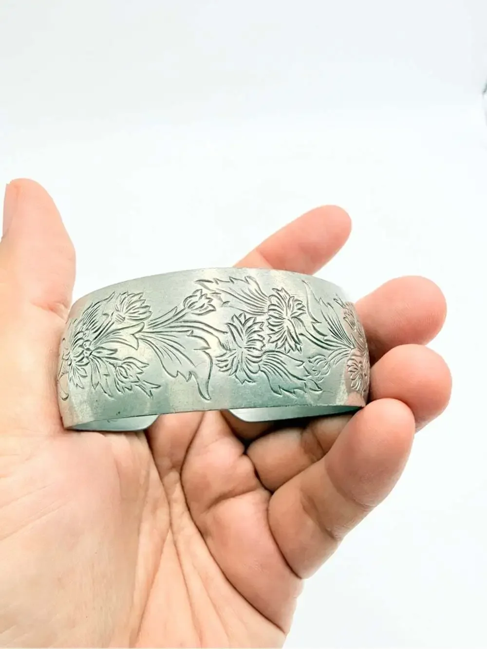 Vintage Kirk Pewter Chrysanthemum Cuff Bracelet – 900-11